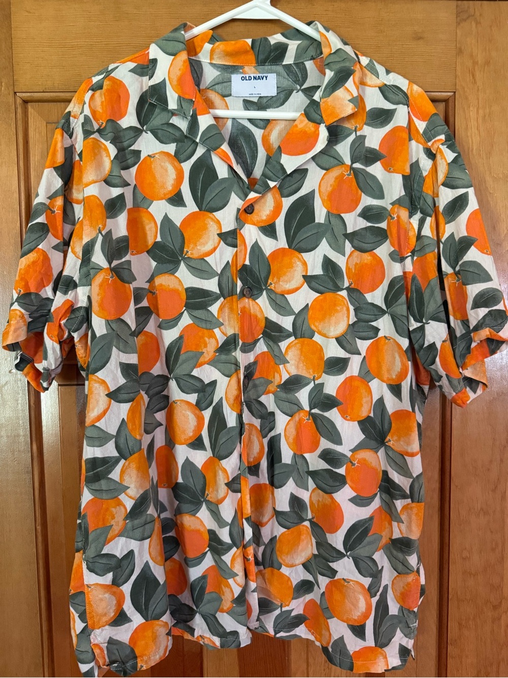 Old Navy Orange Fruit Print Short Sleeve Button-Down Shirt